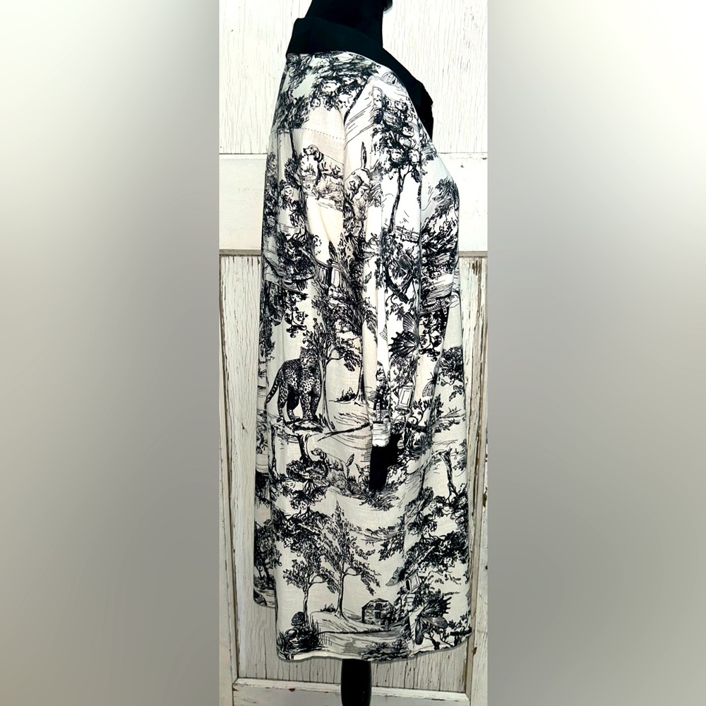 🖤SPIGHE DI LINO Italy Linen Blend Elbow Sleeve Toile
Print Mini Shirt Dress🖤 - Picture 3 of 9